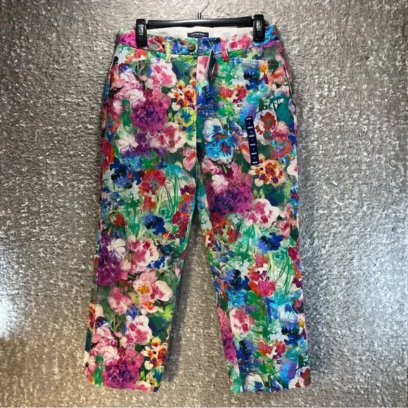 Lands End Womens Pants Size 4 Fit 2 Chino Crop Floral Cotton Rayon NWT - Picture 1 of 10